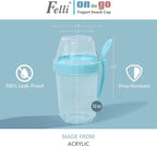 Felli On the Go Yogurt Parfait Snack Cup 12 oz Reusable Leak Proof + Travel Spoon, Topping Holder for Fruit Cereal Milk, To Go Lunch Healthy Portion Control Overnight Oats Container Clear (2, Blue)