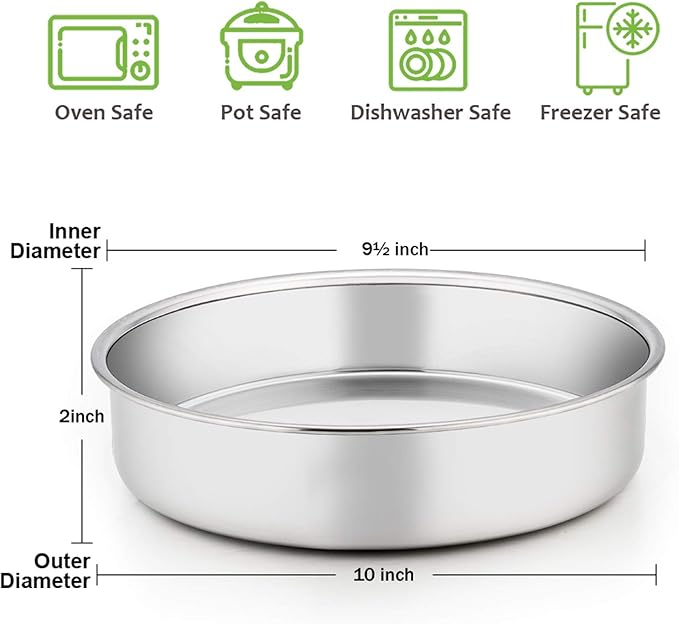E-far 9½ Inch Cake Pan Set of 3, Stainless Steel Round Cake Baking Pans, Non-Toxic & Healthy, Mirror Finish & Dishwasher Safe