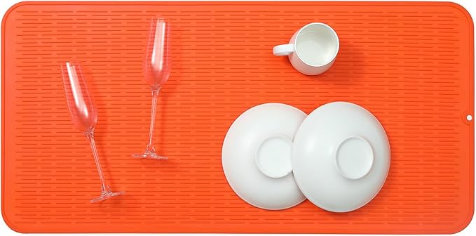 Silicone Dish Drying Mat for Multiple Usage,Easy clean,Eco-friendly,Heat-resistant Silicone Mat for Kitchen Counter or Sink,Refrigerator or Drawer Liner Orange 5XL 36inches x 18inches