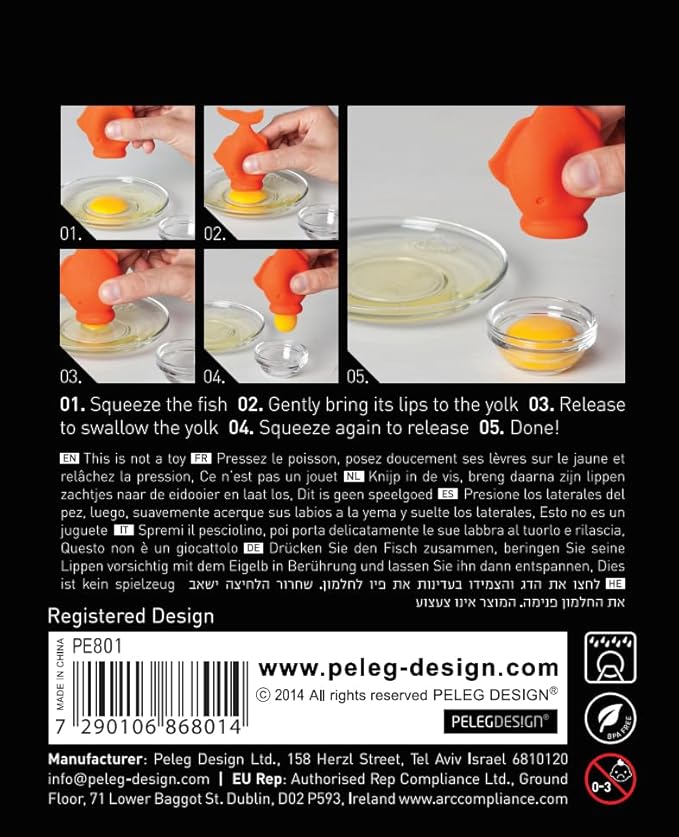 Peleg Design Egg Separator for Raw Eggs – Silicone Egg Yolk and White Separator, YolkFish Lips Swallow Release – Cute Kitchen Tool Gadget for Cooking/Baking