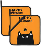 Happy Halloween Pot Holders Set of 2 Heat Resistant Potholders,Black Cat Fire Oven Hot Pads for Kitchen Cooking Baking Barbecue