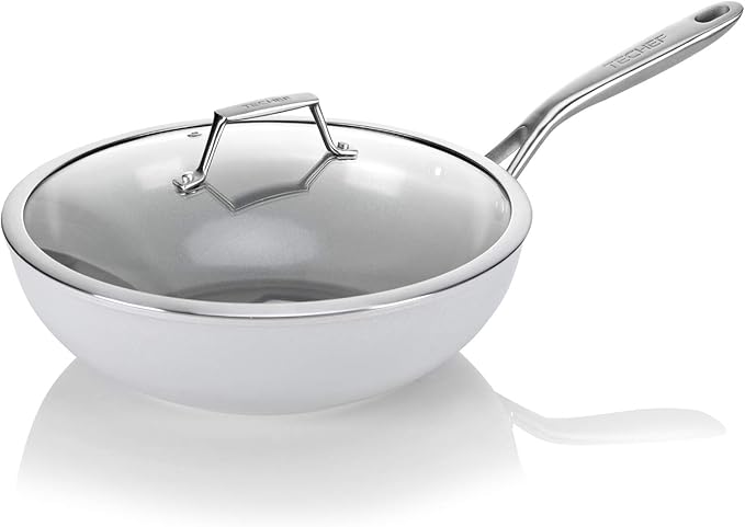 TECHEF - CeraTerra 12" Ceramic Nonstick Wok/Stir-Fry Pan with Glass Lid, (PTFE and PFOA Free Ceramic Exterior & Interior), Made in Korea (12-in with lid)