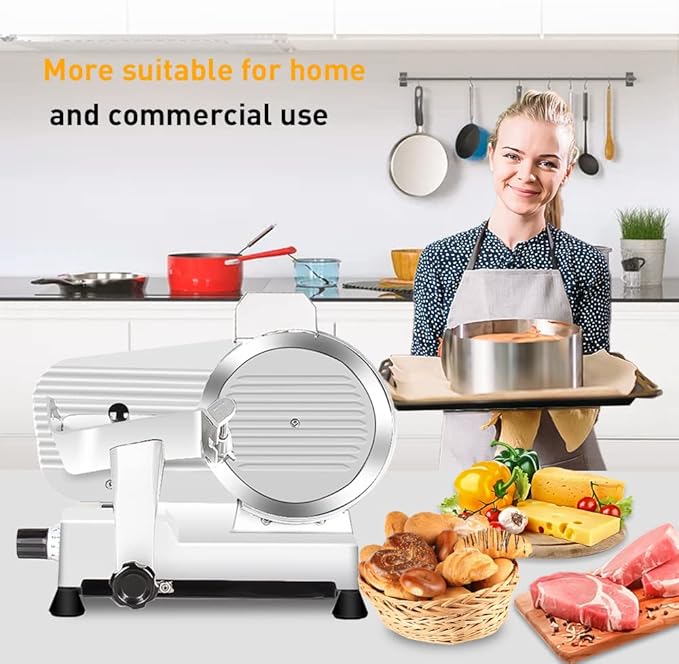 Meat Slicer 340WHome Use and for Commercial 10-inch Electric Food Slicer with Chromium-plated Steel Blade and Built-in Sharpening Stone Easy to Clean Adjustable Thickness Cuts Meat Bread and Cheese