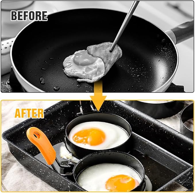 2024 New Stainless Steel Egg Rings for Frying - Round Cooker Rings, Pancake Shapers With Orange Silicone Handle Non-stick Molds for Kitchen Breakfast Tool (A-4Pcs Orange)