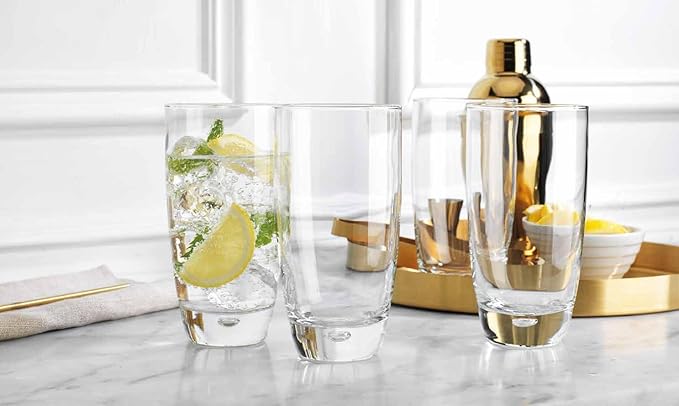 Glaver's Highball Glasses Set Of 4, 16 Oz. Drinking Glasses, Unique Water Glass Cups For Juice, Cocktails, Soda, Heavy Bottom Tumbler Glass