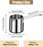 Stainless Steel Butter Warmer Pot with Scale Marks - 900ml/30.42oz Milk Heating Pot for Chocolate, Coffee, Tea - Multi-Layer Melting for Kitchen, Stovetop Safe(900ML)