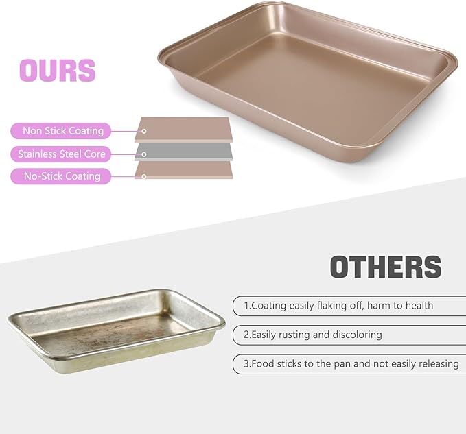 Rectangular Cake Pan with Lid, 9 x 13 Inch Baking Pan With Lid and Handle, Nonstick Bakeware Bake & Roast & Cook Carrier Pan, Champagne