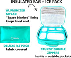 Bento Box Lunch-Box with Bag and Ice Pack, Insulated Lunch Bag and Snack Container Set for Kids Boys Girls Adults. 6 Compartments, Divided Portion Containers, Boxes for School Lunches, Teal