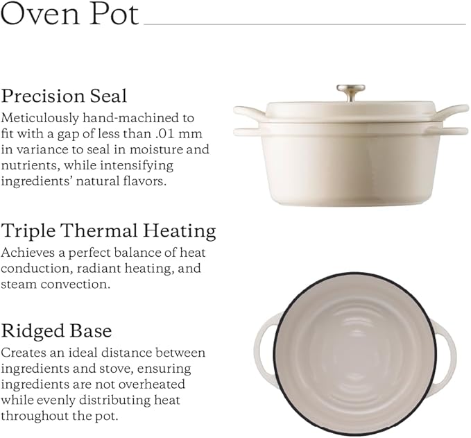 Vermicular Oven Pot | Non-Toxic Enameled Cast Iron Pot | 26cm (5.3 Qt) | Oven-safe | Induction-compatible | Dutch Oven | Made in Japan | Serves 5-6 | Pearl Brown