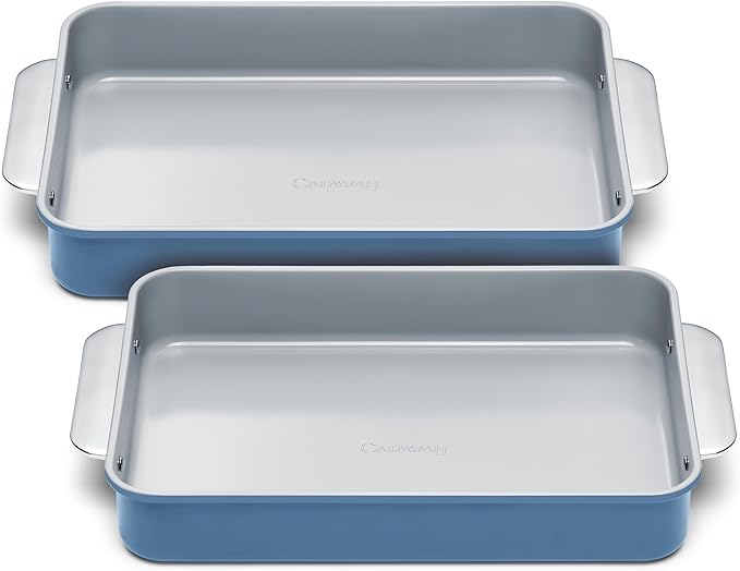 Caraway Non-Stick Ceramic 9”x13” Rectangle Pan Duo - Naturally Slick Ceramic Coating - Non-Toxic, PTFE & PFOA Free - Perfect for Brownies, Lasagnas, and More - Slate