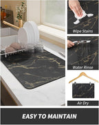 AMOAMI Coffee Mat - Hide Stain Rubber Backed Absorbent Dish Drying Mat for Kitchen Counter - Black & Gold