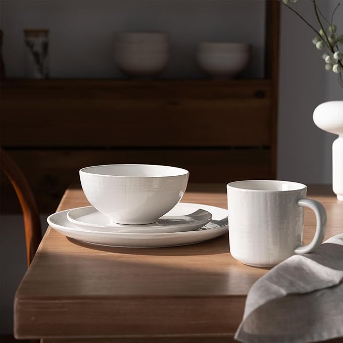 famiware Moonlight Coffee Mug Set of 4, 13oz Mug Set with Linen Finish, Coffee Cup Set with Handle for Latte, Cappuccino, Tea, Hot Cocoa, Microwave and Dishwasher Safe, White