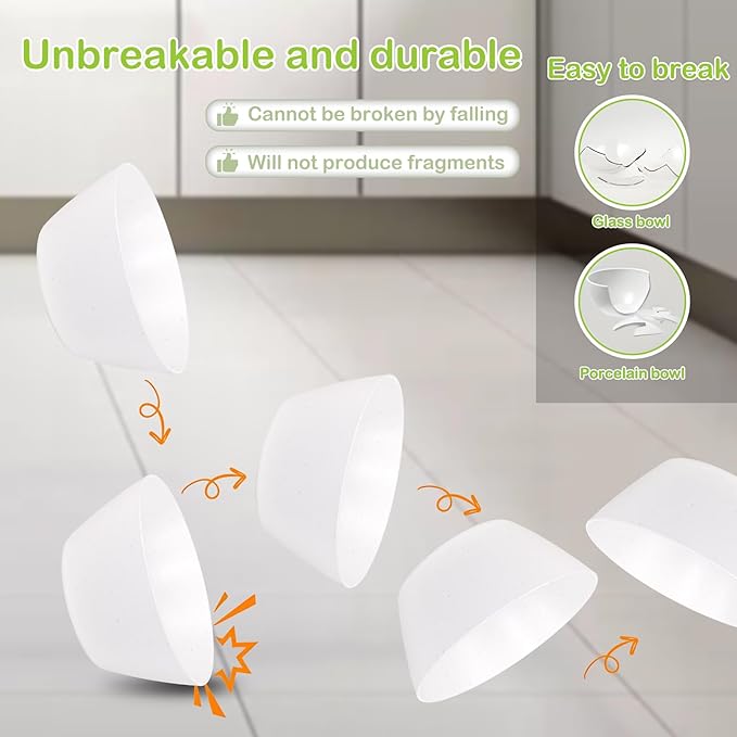 supernal 12PCS White Wheat Straw Bowls - Unbreakable Reusable Soup & Cereal Bowls with Smooth Edges,Fridge & Dishwasher Safe,Hard Plastic Dinnerware for Ramen,Salad,Hot Food(Sturdy & Lightweight)