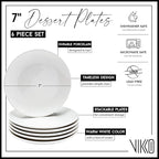 Vikko Dessert Plate, Set of 6 White Plates, Fine Porcelain, Stackable 7 Inch Dessert Plates, Dishwasher Safe, 7/'' Dessert Plate