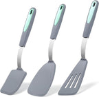To encounter 3 Pieces Silicone Spatula Set, Heat Resistant Flexible Turner Spatulas, Nonstick Cookie Spatula, Fish Spatula, Dishwasher Safe, Light Grey