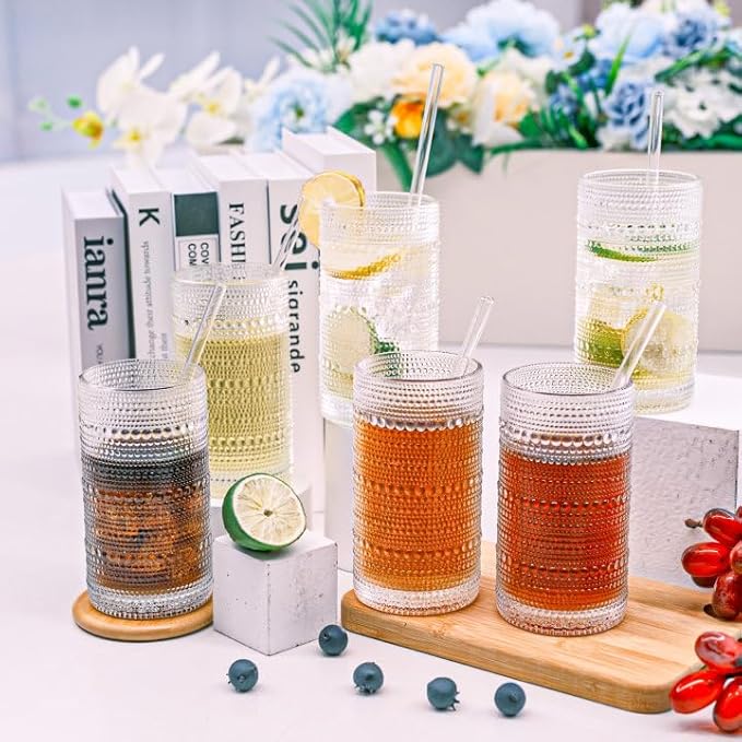 Hobnail Drinking Glasses Vintage Glassware SetVintage Glassware Set (12CLEAR-ADD STRAWS)