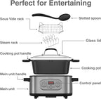 10-in-1 Programmable Slow Cooker with Timer, 6.8 Quart Crock Pot, Presets to Sous Vide, Bake, Sauté, Cook Rice& More, Nonstick Dishwasher-Safe Pot, Adjustable Temp&Time, Stainless Steel