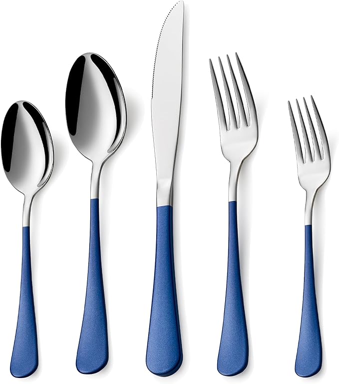 20 Piece Blue 18/0 Flatware Utensil Set for 4, Include Dinner Knife,Dinner Forks,Dinner Spoons,Salad Forks,Teaspoons,Silverware Set for 4, Dishwasher Safe