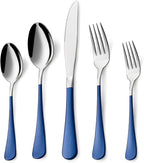 20 Piece Blue 18/0 Flatware Utensil Set for 4, Include Dinner Knife,Dinner Forks,Dinner Spoons,Salad Forks,Teaspoons,Silverware Set for 4, Dishwasher Safe