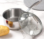 HOMICHEF Mirror Polished NICKEL FREE Stainless Steel 1.5 Quart / 6.5 Inch Sauce Pan with Glass Lid (No Toxic Non Stick Coating, Whole-Clad 3-Ply) Soup Pot Small Cooking Pot