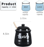 HAOTOP Farmhouse Porcelain Honey Jar with Dipper and Lid Set 12oz,Easy to Clean (Black)