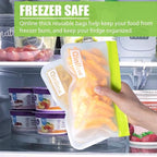 Reusable Storage Bags - 10 Pack BPA FREE Freezer Bags(2 Reusable Gallon Bags + 4 Leakproof Reusable Sandwich Bags + 4 THICK Reusable Snack Bags) Ziplock Lunch Bags for Food Marinate Meat Fruit Cereal