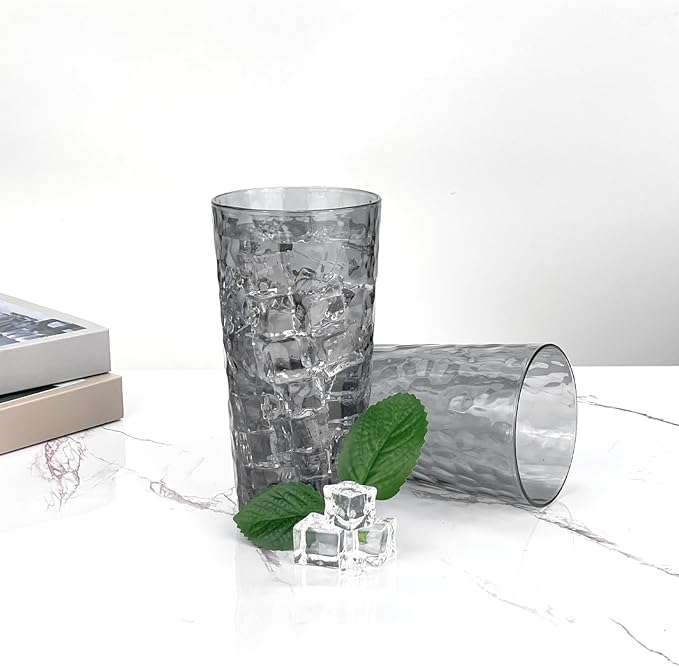 Yalin 24-Ounce Plastic Tumbler Acrylic Drinking Glasses, Reusable Plastic Cups, Stackable, BPA-Free, Shatter Proof, Dishwasher Safe, Set of 8 (Gray)