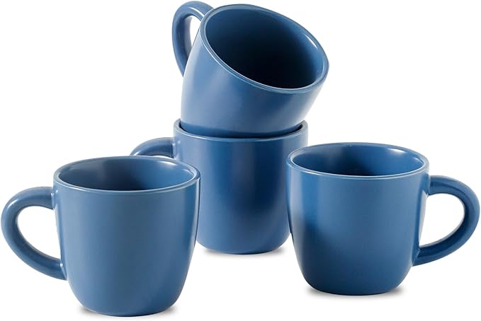 Hasense 7 Ounce Cappuccino Cups Set of 4 Perfect for Latte, Americano, Cafe Mocha and Tea, Ceramic Coffee Cups Ideal for Party Cafe Home and Kitchen, Microwave and Dishwasher safe, Blue