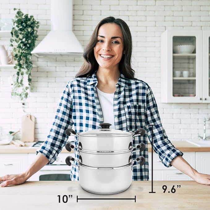 CONCORD 10" Stainless Steel 3 Tier Steamer Steaming Pot Cookware 24 CM (Induction Compatible)