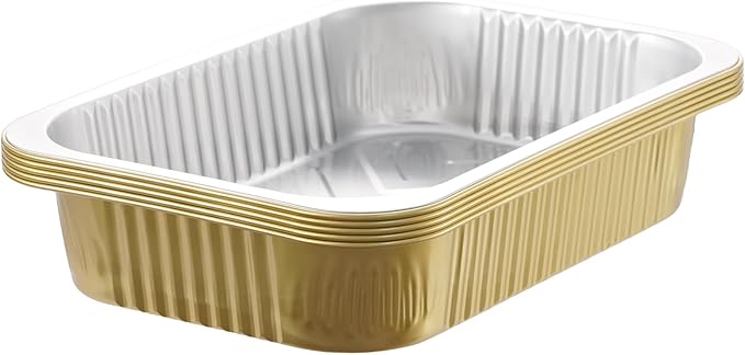 Aluminum Foil Pans,Heavy Duty Aluminum Pans, Disposable Aluminum Pans,Gold Foil Pans, Deep Container for Heating, Baking, Cooking, BBQs, Parties,Storing,Catering (2200ml/74.4oz 5 Pack)