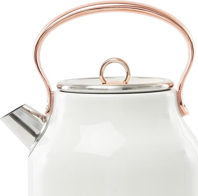 Haden Heritage 1.7 Liter Stainless Steel Electric Kettle, Hot Water Kettle with 360-Degree Base and Auto Shutoff, Ivory & Copper