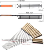 Kabob Grilling Set - 6 Non-Stick Grill Baskets & 6 Stainless Steel Skewers - Long Handle, 15.5 Inch, Steel