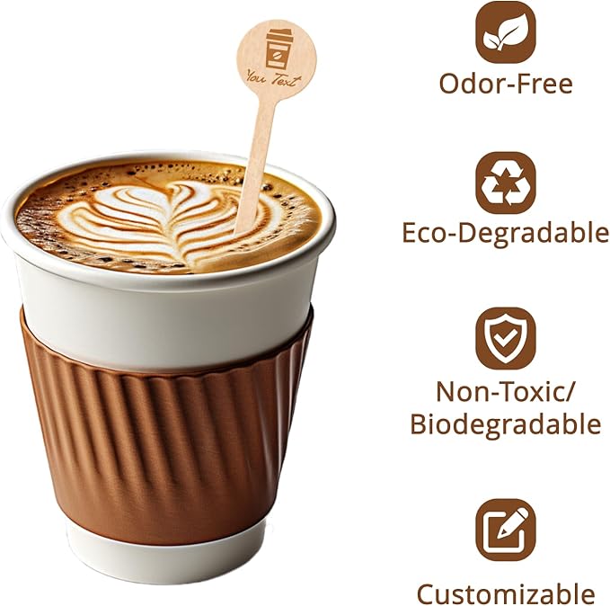 7inch Custom Drink Stirrers, Wooden Coffee Stirrers 50 Count Personalized Stir Sticks Wood Beverage Mixer with Smooth Ends, Swizzle Sticks for Wedding Cocktail (7inch)