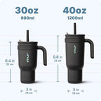 VINUR 30 oz Insulated Tumbler with Handle & Straw Lid-Stainless Steel Double Wall Vacuum Drink Water Cup Coffee Mug with Rubber Base, Black