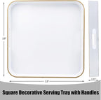 White Square Decorative Tray with Handles, 13"*13" Versatile Serving Tray for Coffee Table, Ottoman, Ideal for Serving, Displaying, Organizing