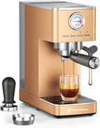 Maestri House 20 Bar ULKA Pump Espresso Machine, Compact Espresso Maker Built-in Flow Meter Steam Milk Frother, Stainless Steel Coffee Machine for Cappuccino, Latte, Rose Golden