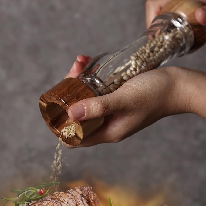 KKC HOME ACCENTS Wood Salt and Pepper Shakers,Wooden Salt and Pepper Grinder,Ceramic Core,Refillable,8 inch