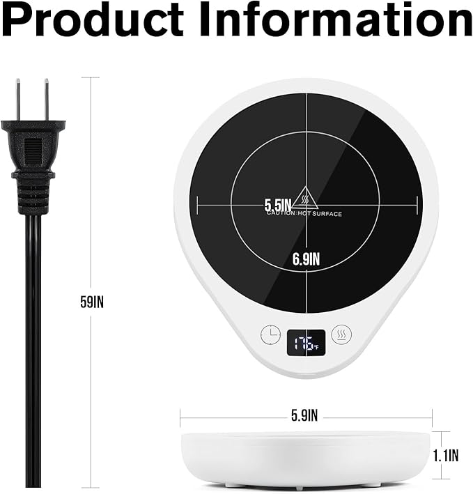 PUSEE Coffee Mug Warmer - Electric Large Candle Warmer Plate with 4H Auto Shut Off, 3-Temp Settings Cup Heater for Desk, Tea, Milk, Cocoa (W4-White)