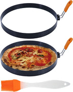 Pancake Mold 2 Pack 8 Inch Pancake Ring Stainless Steel Omelet Ring with Silicone Insulated Handle Round Egg Rings Molds with Oil Brush Nonstick Pancake Rings for Griddle Eggs English Muffin Tortillas