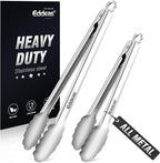All Metal Tongs For Cooking - Heat Resistant 600 Degrees Stainless Steel Kitchen Tongs, Set of 2-9" & 12 inch, Locking Tongs, For Food,Salad, BBQ, Grilling, Dishwasher safe