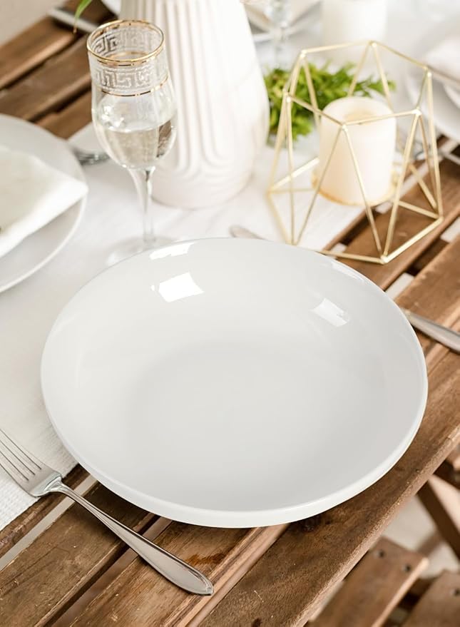 Quatish 35oz Pasta Bowls Set of 6, 8.5" Large Salad Bowls Soup Bowl for Kitchen, Microwave & Dishwasher Safe, Porcelain Wide and Shallow Serving Bowl, White Dinner Plates, Dinnerware Set, Gift