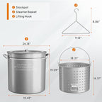 ROVSUN 102-Quart Stainless Steel Turkey Fryer & Seafood Boil Pot with Basket, Lid & Hook, Large Stock Pot for Outdoor Cooking of Turkey, Crawfish, Crab, Lobster & Shrimp