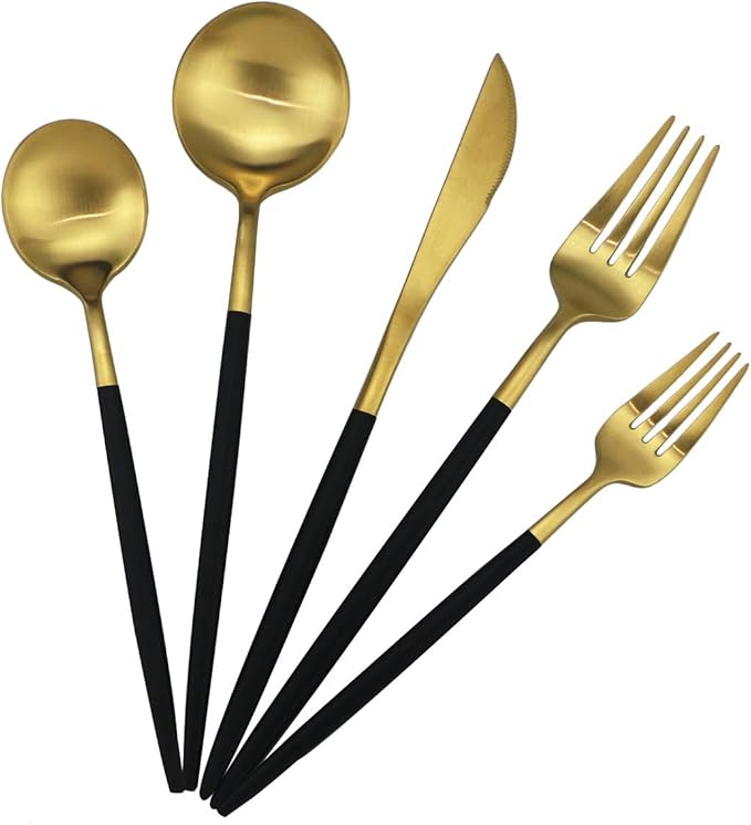 Gugrida 5-Piece 18/10 Stainless Steel Matte Gold Silverware Set, Kitchen Tableware Set, Dishwasher Safe