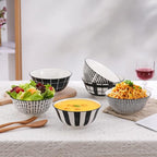 Cereal Bowl Porcelain Soup Bowls - Ceramic Bowl Set 23 oz - 6 Inch Japanese Bowls Black and White for Serving Salad | Ramen | Noodle | Pho | Oat | Oatmeal - Microwave and Dishwasher Safe - Set of 6