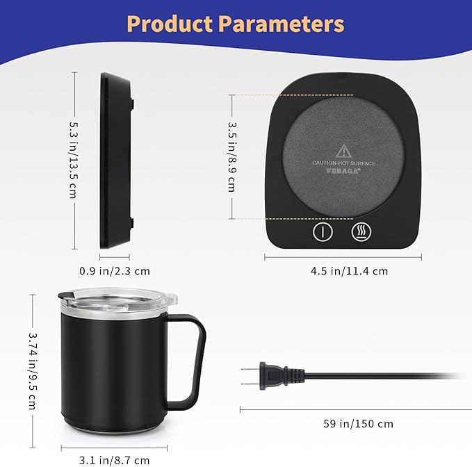 VOBAGA Coffee Mug Warmer with 15oz Mug Set, Electric Coffee Cup Warmer with Three Temperature Settings for Home Office Desk, Smart Coffee Warmer with Auto Shut Off for Cocoa Tea Candles Coffee Gift