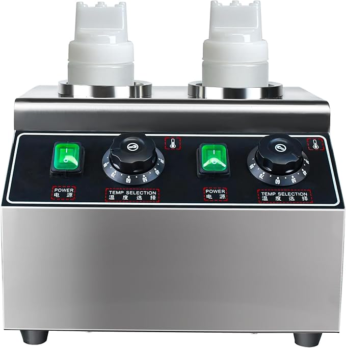 YOOKTEN Electric Sauce Bottle Warmer, 0.68x2 Qt Commercial Hot Fudge Warmer Hot Chocolate Warmer and Dispenser Nacho Cheese Warmer,86-185℉Sauce Warmer Dispenser,Double Bottles Nacho Cheese Warmer