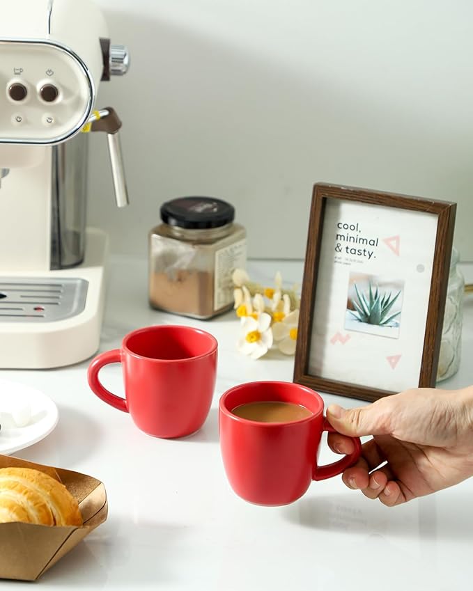 Hasense Espresso Cups Set of 4 Perfect for Demitasse, Cappuccino, Tea Bag and Juice, 5 Ounce Ceramic Stackable Mini Coffee Mugs Suit for Espresso Machine and Coffee Maker, Red