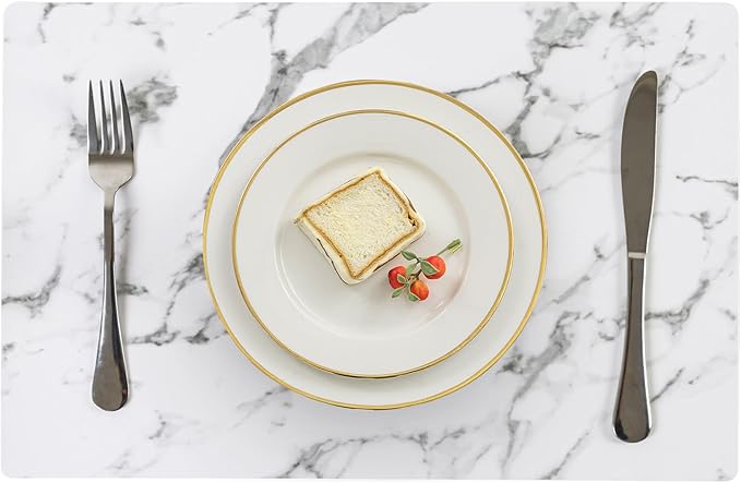 Romanstile Vinyl Placemats Set of 12-12 X 18 Inch - Heat Resistant Place Mats 100% Waterproof Oilproof Wipeable Reversible Faux Leather Table Mats for Kitchen/Dining/Party/Outdoor, Marble