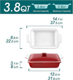 vancasso Blossom Casserole Dish, 13x9 Baking Dish, 3.8 Quart Casserole Dish Set Lasagna Pan Deep With Lid Oven Safe, Red