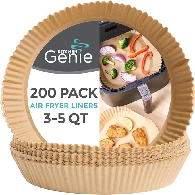 KITCHEN GENIE BPA-Free Air Fryer Liners Disposable, 200 PCS Non-Stick Oil Proof Parchment Paper Sheets for Easy Clean Cooking, Fits 5-8 QT Basket, Microwave, Toaster Oven, Free of Bleach, 6.5 In Round